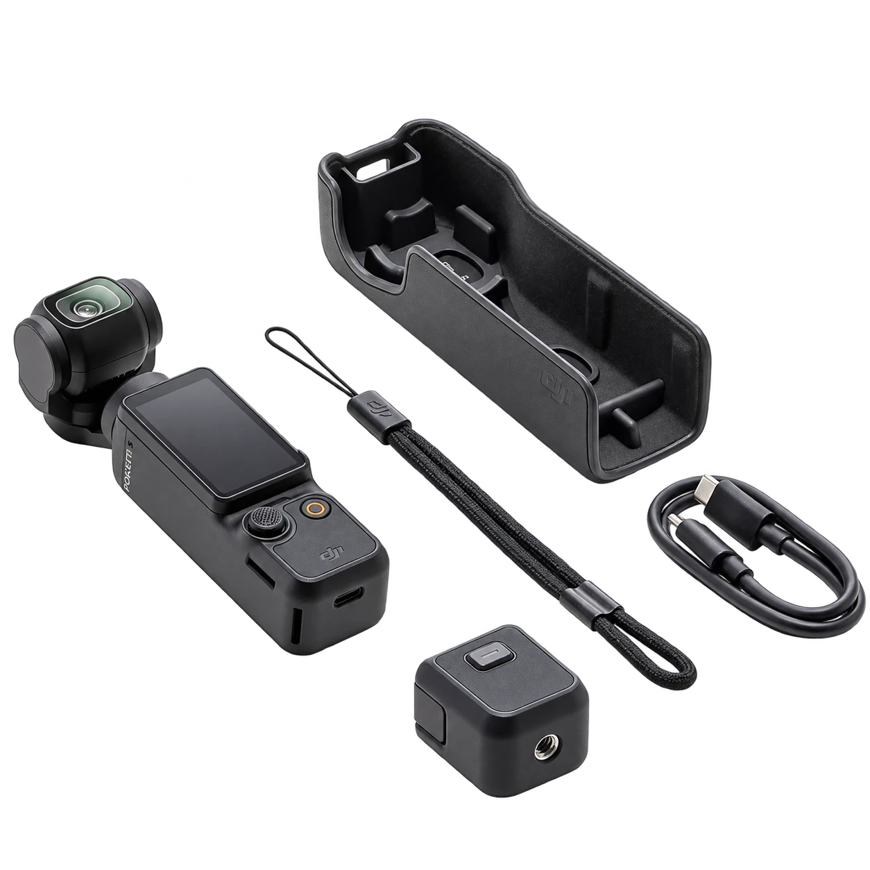 Osmo Pocket 3 พร้อมฝาครอบ สายคล้อง อะแดปเตอร์ด้ามจับ และสาย USB