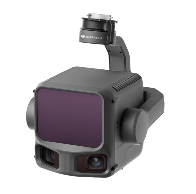 Zenmuse L3 มุมด้านหน้า แสดงช่อง LiDAR และกล้อง Zenmuse L3 มุมด้านหน้า แสดงช่อง LiDAR และกล้อง