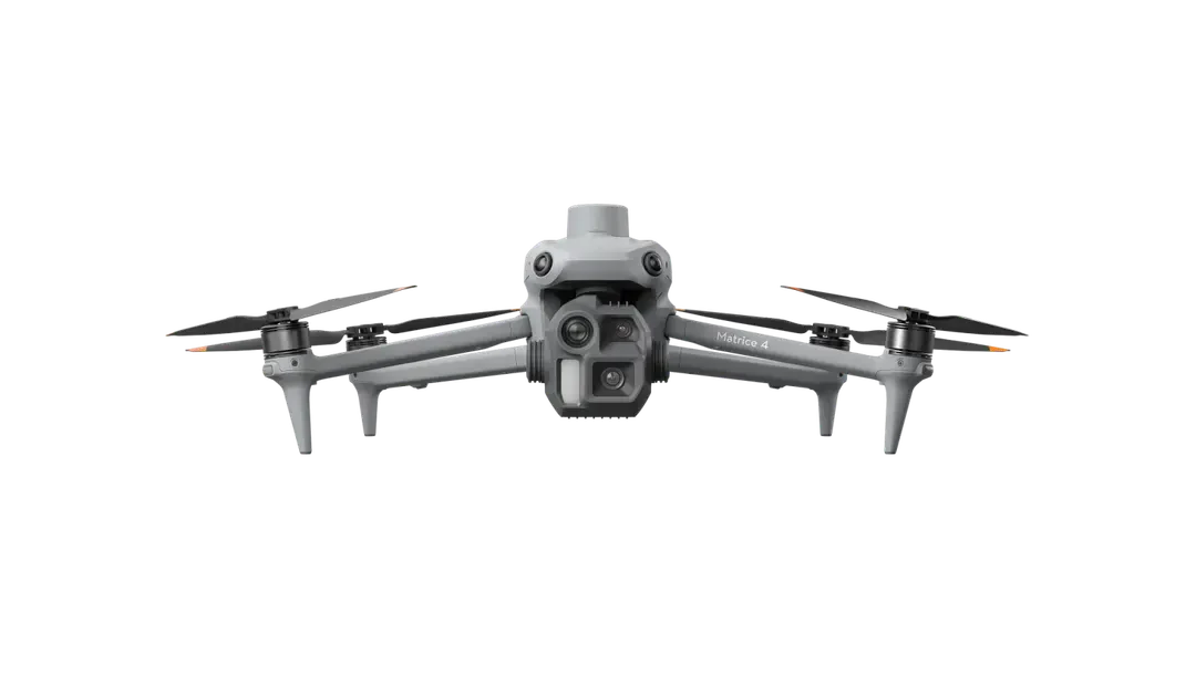 DJI Matrice 4E มุมหน้าแสดงกล้องและตัวอากาศยาน DJI Matrice 4E มุมหน้าแสดงกล้องและตัวอากาศยาน